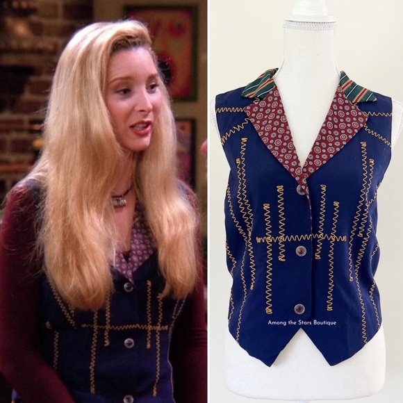 Extremely Rare 90s Vintage Mixed Print Navy Vest ASO Phoebe Buffay in Friends - Picture 3 of 13